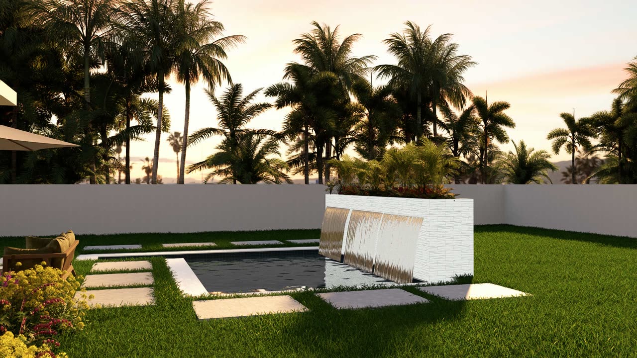 Recorrido del patio y la piscina